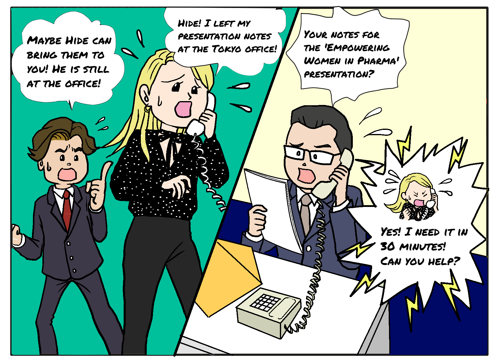 Interphex Manga Man and women on phones
